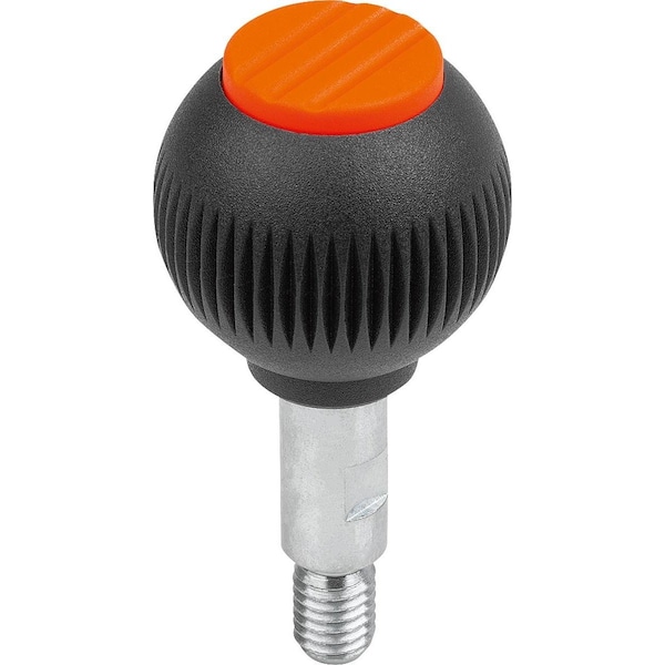 Spherical Knob Revolving Size:4, D1=50 D=M12X20, Plastic Black, Comp:Stainless, Cap:Orange Ral